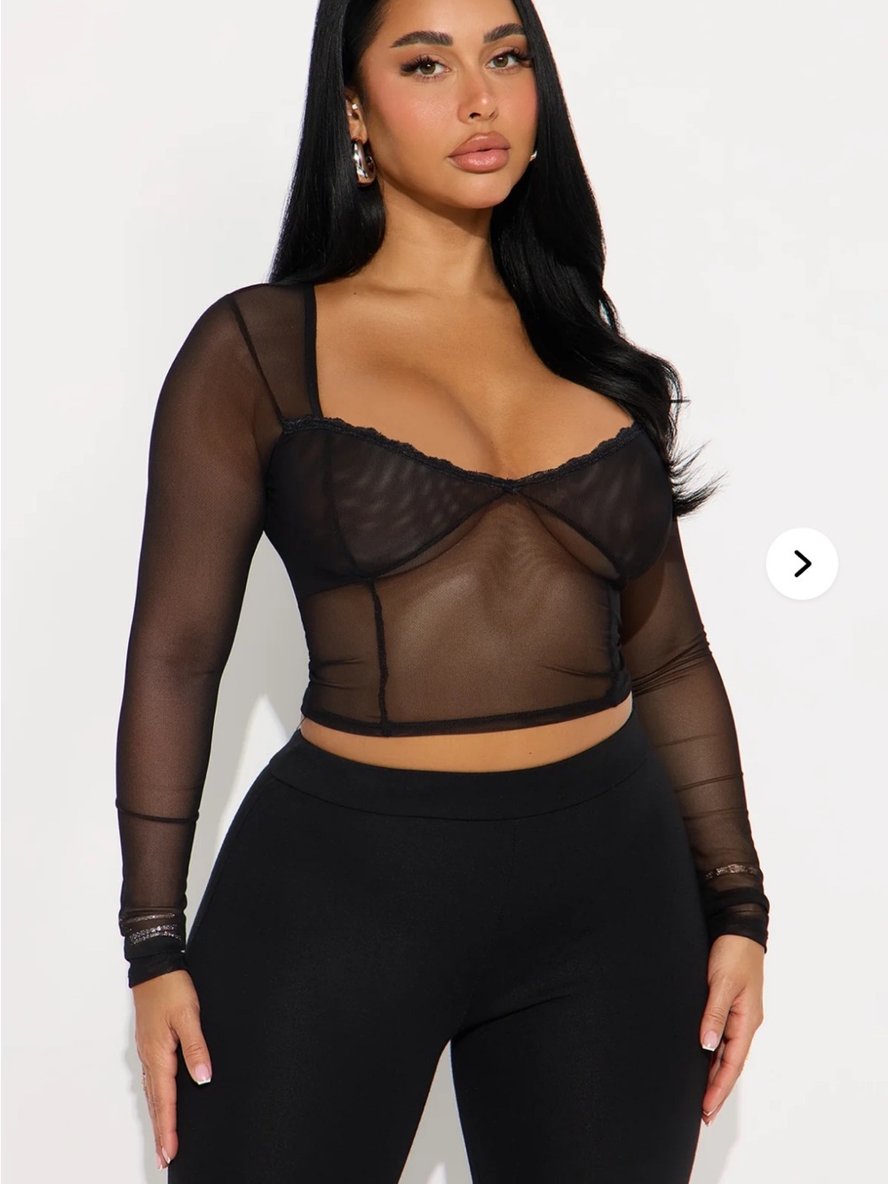 Fashion Nova Black Sheer Mesh Long Sleeve Crop Top